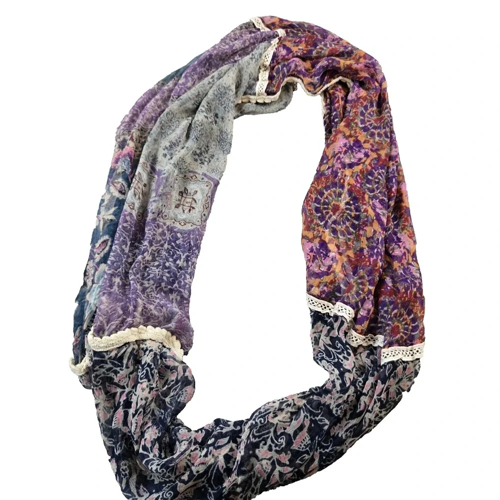 Unbranded Women's Infinity Scarf Multi‎ Patterned Crochet Trimmed